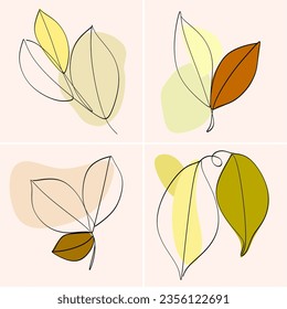 Abstract Wall Art Prints Set with Linear Leaves and Organic Shapes. Trendy Minimalistic Poster Set with Line Art Drawing and Organic Shapes. Botanical Boho Print for Wall Decor 