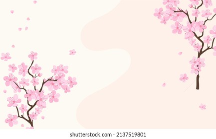 Abstract wall art with Sakura tree on pastel background vector illustration. 
