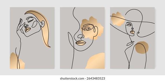 Abstract Wall Art Template Set of Woman Face in Trendy Line Art Style. Female Silhouette Vector Background Minimalist Style for Wall Art, Social Media, Banners, Posters, Cards, Prints. Not A