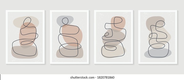 Abstract Wall Art Vector Collection.  Abstract Organic Shape Art Design For Poster, Print, Cover, Wallpaper, Minimal And  Natural Wall Art.