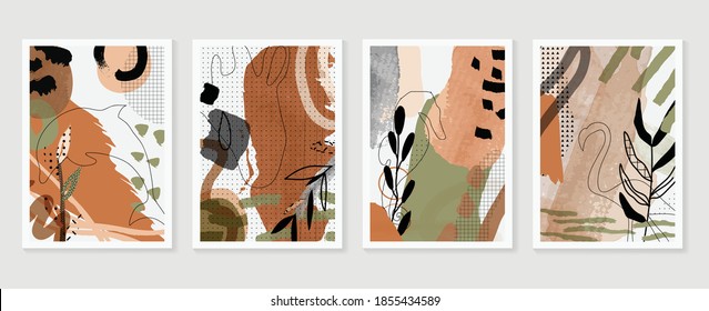 Abstract wall art vector collection.  Abstract organic shape Art design for poster, print, cover, wallpaper, Minimal and  natural wall art. Vector illustration.