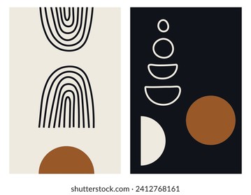 Abstract wall art vector lines and circles minimalist decoration