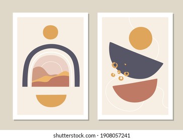Abstract wall art vector set. Abstract rainbow patterns and shapes for collages, posters, covers, perfect for wall decoration. Vector.