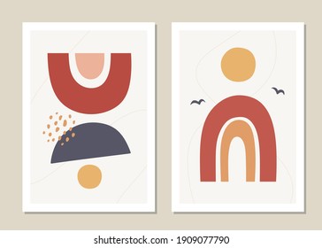 Abstract wall art vector set. Abstract rainbow patterns and shapes for collages, posters, covers, perfect for wall decoration. Vector.