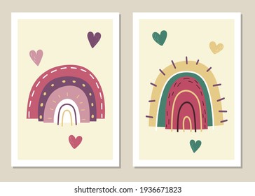 Resumen conjunto de vectores de arte de pared. Patrones de arcoiris abstractos y formas para collages, afiches, cubiertas, perfectas para la decoración de las paredes. Vector.