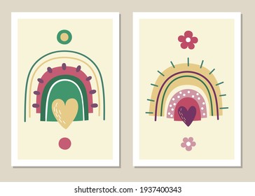 Abstract wall art vector set. Abstract rainbow patterns and shapes for collages, posters, covers, perfect for wall decoration. Vector.