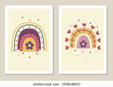 Abstract wall art vector set. Abstract rainbow patterns and shapes for collages, posters, covers, perfect for wall decoration. Vector.