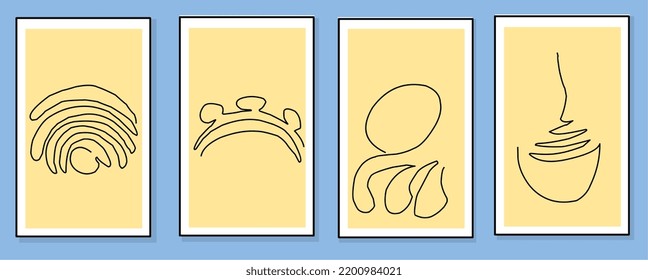 abstract wall art vector set. Line art leaves drawing with abstract shapes. Abstract Plant Art Designs for prints, covers, wallpapers, Minimal and natural wall art. Vector illustration.