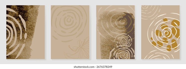Conjunto de vetores de arte de parede abstrata. Forma natural e orgânica com textura de aquarela marrom em cores de tons de terra. Design de ilustração para embalagem Eco, interior, capa, arte de parede, papel de parede.