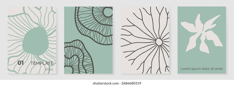 Conjunto de vetores de arte de parede abstrata. Forma natural e orgânica com cores de tom azul verde. Design de ilustração para embalagem Eco, interior, capa, arte de parede, papel de parede.