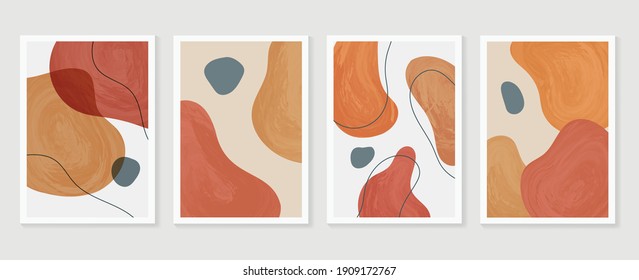 Abstract wall arts background vector set.  Earth tones organic shape watercolor paint art brush design for wall framed prints, canvas prints, poster, home decor, cover, wallpaper. Vector illustration