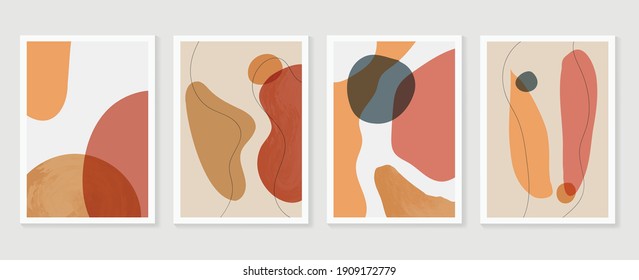 Abstract wall arts background vector set.  Earth tones organic shape watercolor paint art brush design for wall framed prints, canvas prints, poster, home decor, cover, wallpaper. Vector illustration