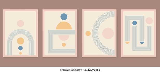 Resumen conjunto de vectores de fondo de artes murales.  Tonos de la Tierra forma orgánica pintura de color de agua diseño de pincel de arte para impresiones enmarcadas en la pared, impresiones de lienzo, afiche, decoración del hogar, cubierta, papel pintado. Ilustración del vector

