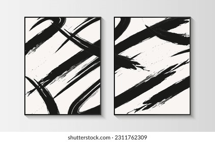 Abstract wall arts collection. Black modern frame. Art design for poster, print, cover, wallpaper, home decoration. Vector illustration.