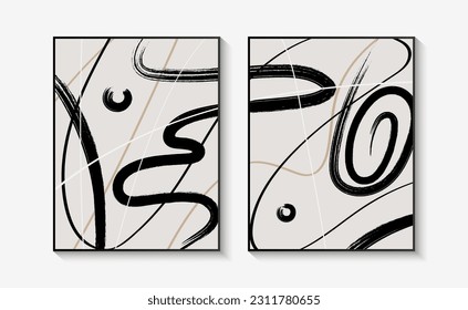 Resumen de la colección de artes murales. Marco moderno negro. Diseño artístico para afiches, impresiones, portada, papel pintado, decoración casera. Ilustración vectorial.