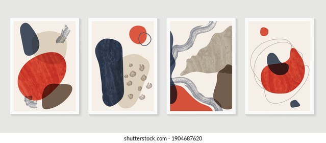 Abstract wall arts vector background collection.  Earth tones Hand drawn organic shape art design for wall framed prints, canvas prints, poster, home decor, cover, wallpaper.