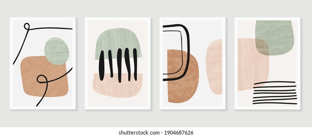 Abstract Wall Arts Vector Background Collection.  Earth Tones Hand Drawn Organic Shape Art Design For Wall Framed Prints, Canvas Prints, Poster, Home Decor, Cover, Wallpaper.