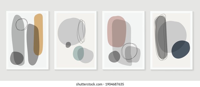 Abstract wall arts vector background collection.  Earth tones Hand drawn organic shape art design for wall framed prints, canvas prints, poster, home decor, cover, wallpaper.