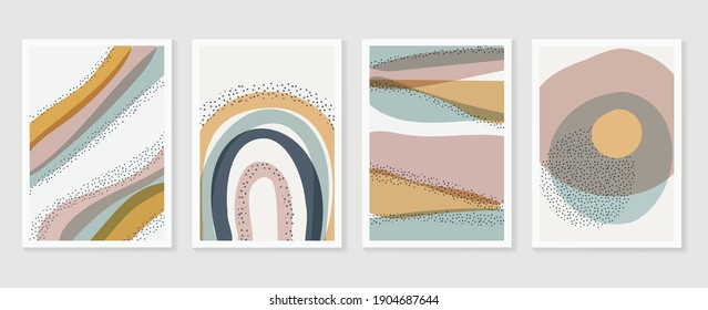 Abstract Wall Arts Vector Background Collection.  Earth Tones Hand Drawn Organic Shape Art Design For Wall Framed Prints, Canvas Prints, Poster, Home Decor, Cover, Wallpaper.