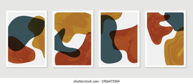 Abstract Wall Arts Vector Background Collection.  Earth Tones Hand Drawn Organic Shape Art Design For Wall Framed Prints, Canvas Prints, Poster, Home Decor, Cover, Wallpaper.