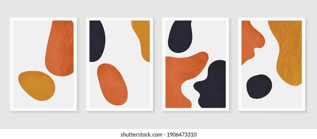 Abstract wall arts vector background collection.  Earth tones Hand drawn organic shape art design for wall framed prints, canvas prints, poster, home decor, cover, wallpaper.