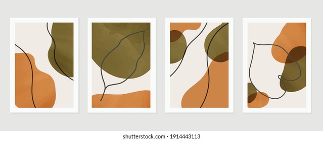 Resumen de la colección de fondo vectorial de artes murales.  Tonos de la Tierra Diseño de formas orgánicas dibujadas a mano para impresiones enmarcadas en la pared, impresiones de lienzo, afiche, decoración del hogar, cubierta, papel pintado.