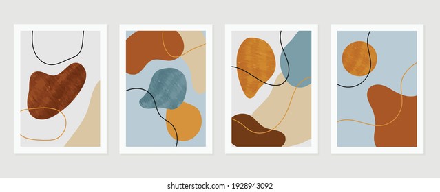 Abstract wall arts vector background collection.  Earth tones Hand drawn organic shape art design for wall framed prints, canvas prints, poster, home decor, cover, wallpaper.