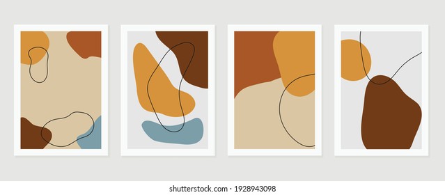 Abstract Wall Arts Vector Background Collection.  Earth Tones Hand Drawn Organic Shape Art Design For Wall Framed Prints, Canvas Prints, Poster, Home Decor, Cover, Wallpaper.