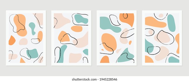 Abstract wall arts vector background collection.  Earth tones Hand drawn organic shape art design for wall framed prints, canvas prints, poster, home decor, cover, wallpaper.