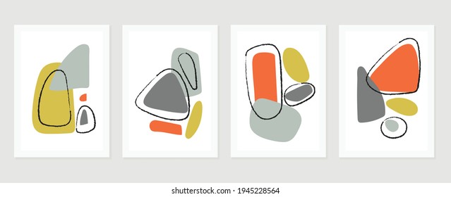 Abstract wall arts vector background collection.  Earth tones Hand drawn organic shape art design for wall framed prints, canvas prints, poster, home decor, cover, wallpaper.