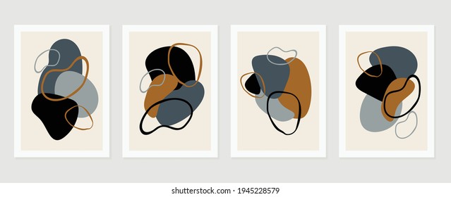Abstract wall arts vector background collection.  Earth tones Hand drawn organic shape art design for wall framed prints, canvas prints, poster, home decor, cover, wallpaper.