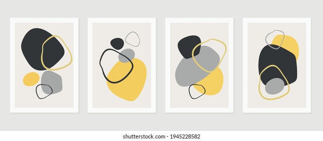 Abstract wall arts vector background collection.  Earth tones Hand drawn organic shape art design for wall framed prints, canvas prints, poster, home decor, cover, wallpaper.