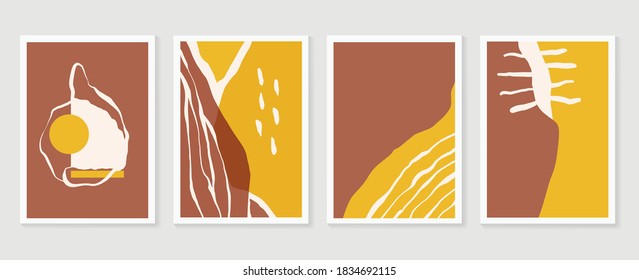 Resumen de colección vectorial de artes murales.  Tonos de la Tierra Forma orgánica Diseño artístico para afiches, impresiones, cubiertas, papel pintado, Mínimo y arte de pared natural. Ilustración vectorial.