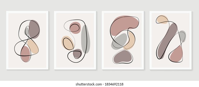 Abstract wall arts vector collection.  Earth tones organic shape Art design for poster, print, cover, wallpaper, Minimal and  natural wall art. Vector illustration.