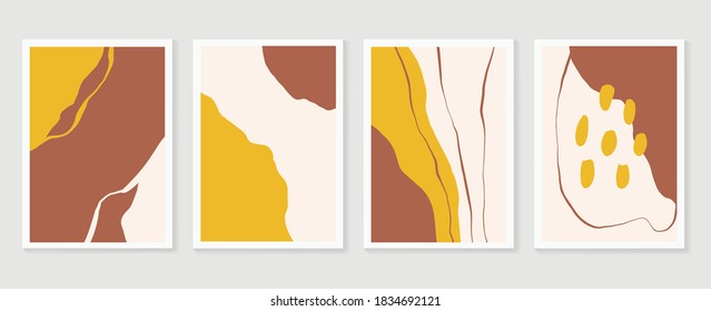 Resumen de colección vectorial de artes murales.  Tonos de la Tierra Forma orgánica Diseño artístico para afiches, impresiones, cubiertas, papel pintado, Mínimo y arte de pared natural. Ilustración vectorial.