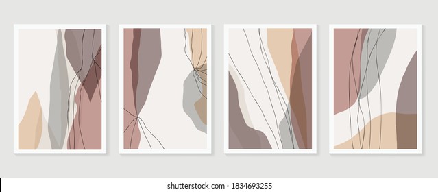 Abstract wall arts vector collection.  Earth tones organic shape Art design for poster, print, cover, wallpaper, Minimal and  natural wall art. Vector illustration.
