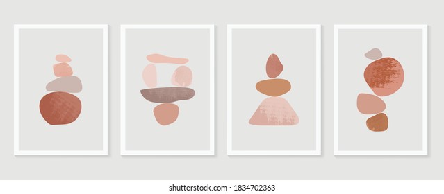 Abstract wall arts vector collection.  Earth tones organic shape Art design for poster, print, cover, wallpaper, Minimal and  natural wall art. Vector illustration.
