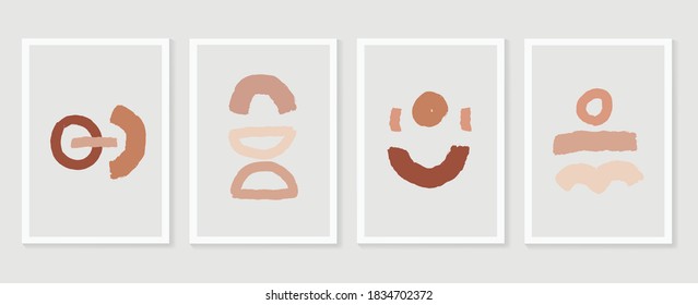 Resumen de colección vectorial de artes murales.  Tonos de la Tierra Forma orgánica Diseño artístico para afiches, impresiones, cubiertas, papel pintado, Mínimo y arte de pared natural. Ilustración vectorial.

