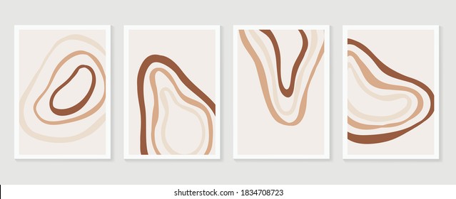 Resumen de colección vectorial de artes murales. Tonos de la Tierra Forma orgánica Diseño artístico para afiches, impresiones, cubiertas, papel pintado, Mínimo y arte de pared natural. Ilustración vectorial.