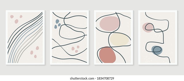 Abstract wall arts vector collection. Earth tones organic shape Art design for poster, print, cover, wallpaper, Minimal and natural wall art. Vector illustration.