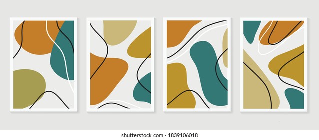 Abstract wall arts vector collection.  Earth tones organic shape Art design for poster, print, cover, wallpaper, Minimal and  natural wall art. Vector illustration.
