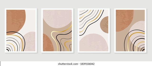 Abstract wall arts vector collection.  Earth tones organic shape Art design for poster, print, cover, wallpaper, Minimal and  natural wall art. Vector illustration.
