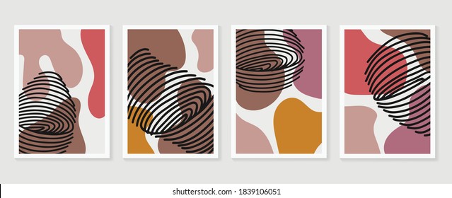 Abstract wall arts vector collection.  Earth tones organic shape Art design for poster, print, cover, wallpaper, Minimal and  natural wall art. Vector illustration.
