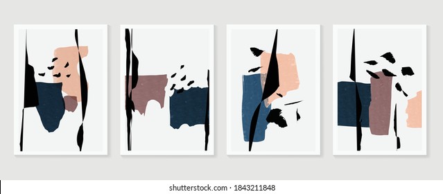 Abstract wall arts vector collection.  Earth tones organic shape Art design for poster, print, cover, wallpaper, Minimal and  natural wall art. Vector illustration.
