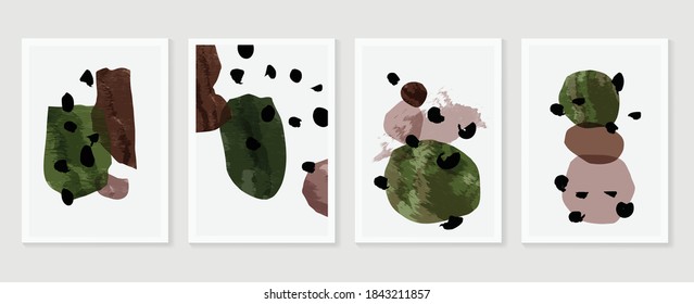 Abstract wall arts vector collection.  Earth tones organic shape Art design for poster, print, cover, wallpaper, Minimal and  natural wall art. Vector illustration.
