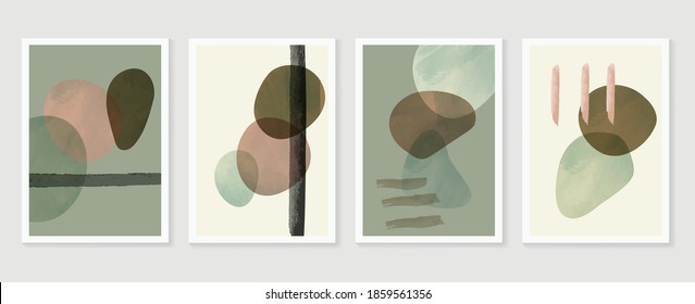Abstract wall arts vector collection.  Earth tones organic shape Art design for poster, print, cover, wallpaper, Minimal and  natural wall art. Vector illustration.
