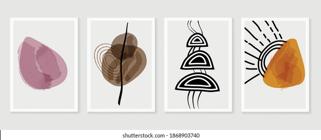 Abstract wall arts vector collection.  Earth tones organic shape Art design for poster, print, cover, wallpaper, Minimal and  natural wall art. Vector illustration.