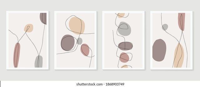 Abstract wall arts vector collection.  Earth tones organic shape Art design for poster, print, cover, wallpaper, Minimal and  natural wall art. Vector illustration.