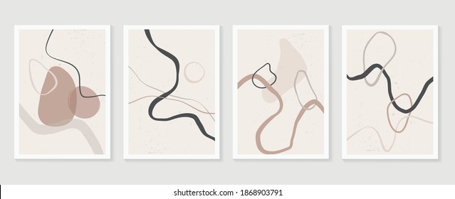 Abstract wall arts vector collection.  Earth tones organic shape Art design for poster, print, cover, wallpaper, Minimal and  natural wall art. Vector illustration.