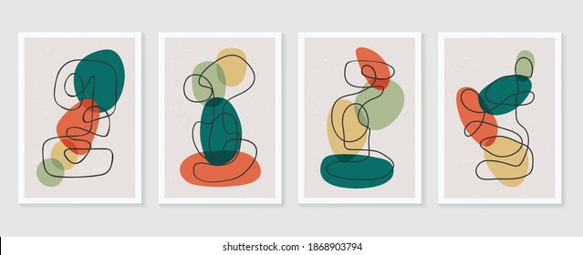 Abstract wall arts vector collection.  Earth tones organic shape Art design for poster, print, cover, wallpaper, Minimal and  natural wall art. Vector illustration.